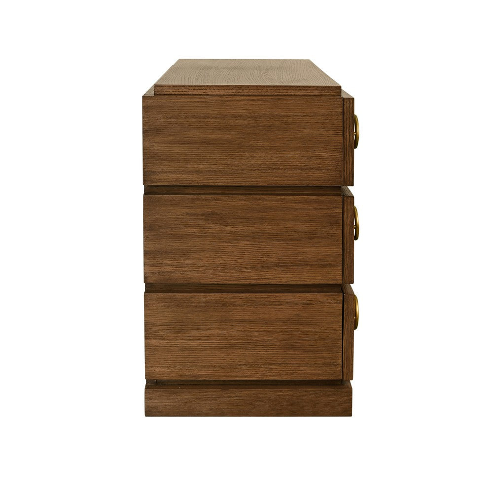Worlds Away - Three Drawer Chest With Antique Brass Connected Circle Hardware In Provincial Brown Oak - RODERICK PBO view 4
