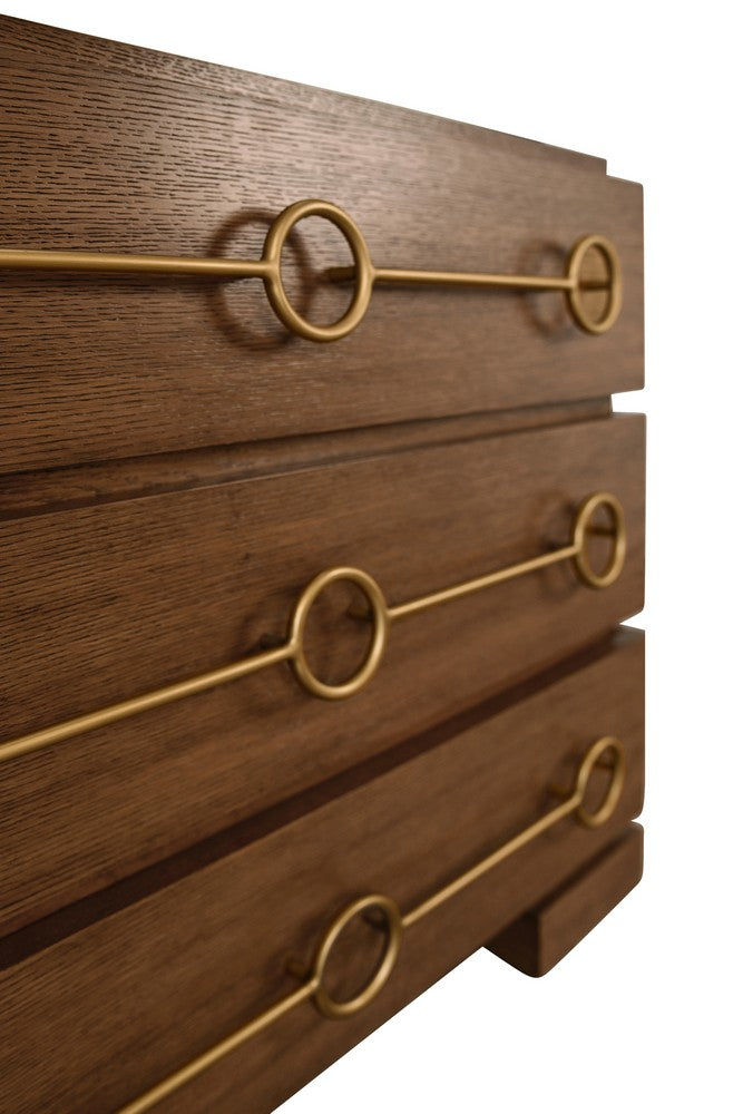 Worlds Away - Three Drawer Chest With Antique Brass Connected Circle Hardware In Provincial Brown Oak - RODERICK PBO view 5
