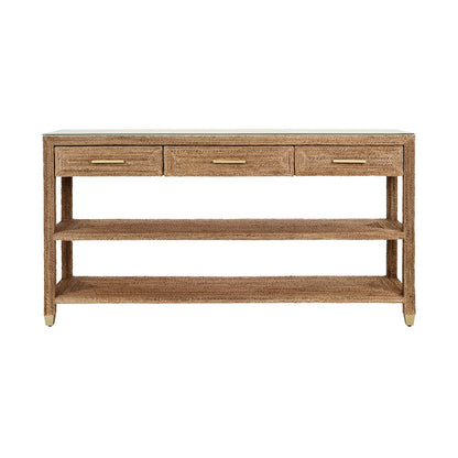 Worlds Away - Three Drawer Console With Satin Brass Hardware And Foot Caps In Wrapped Rope - CASSIE view 2