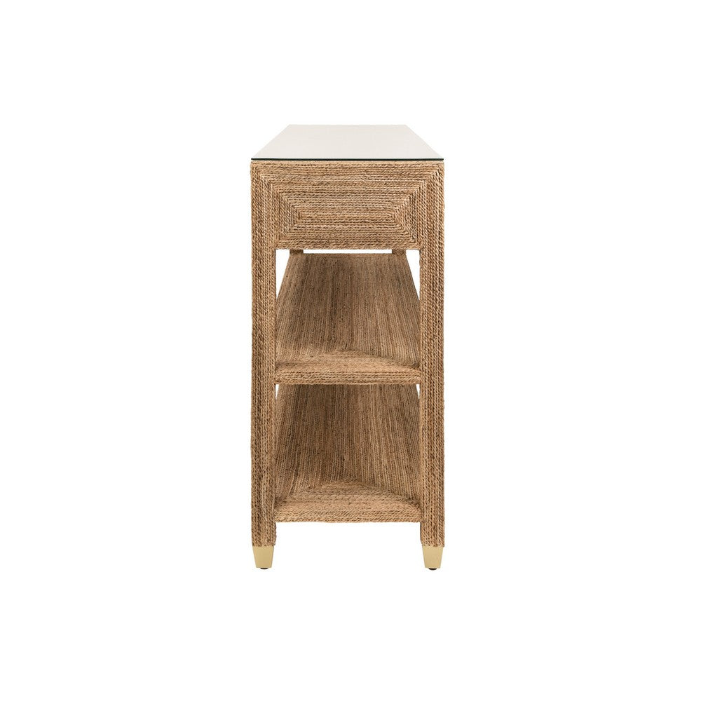 Worlds Away - Three Drawer Console With Satin Brass Hardware And Foot Caps In Wrapped Rope - CASSIE view 4
