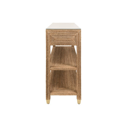 Worlds Away - Three Drawer Console With Satin Brass Hardware And Foot Caps In Wrapped Rope - CASSIE view 4