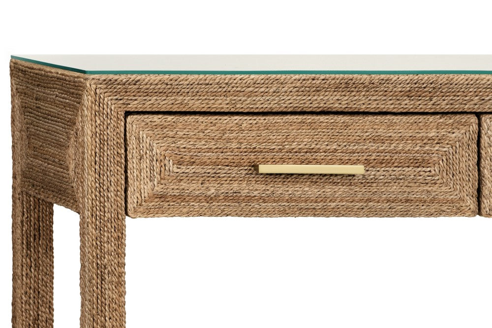 Worlds Away - Three Drawer Console With Satin Brass Hardware And Foot Caps In Wrapped Rope - CASSIE view 5