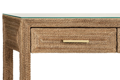 Worlds Away - Three Drawer Console With Satin Brass Hardware And Foot Caps In Wrapped Rope - CASSIE view 5