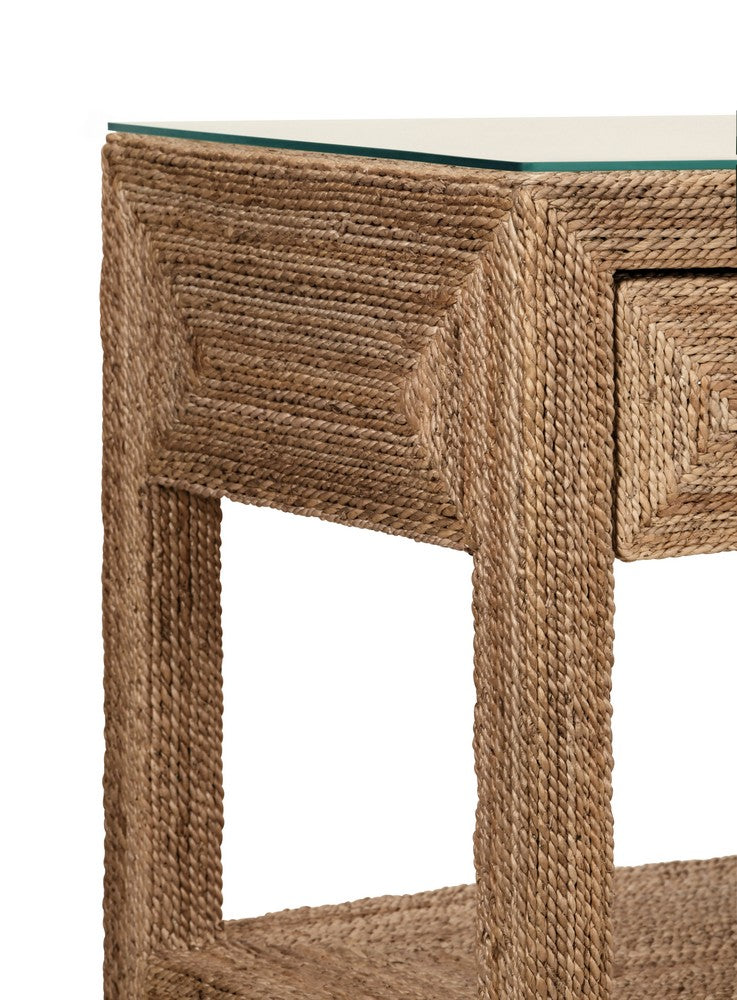 Worlds Away - Three Drawer Console With Satin Brass Hardware And Foot Caps In Wrapped Rope - CASSIE view 6