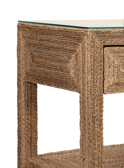 Worlds Away - Three Drawer Console With Satin Brass Hardware And Foot Caps In Wrapped Rope - CASSIE view 6