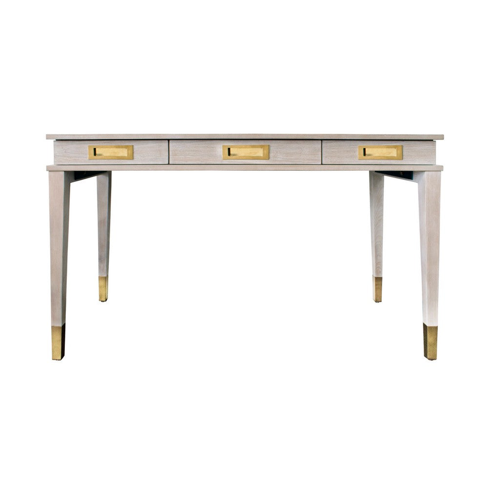 Worlds Away - Three Drawer Desk With Brass Details In Cerused Oak - PLATO CO view 1