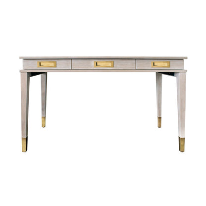 Worlds Away - Three Drawer Desk With Brass Details In Cerused Oak - PLATO CO view 1