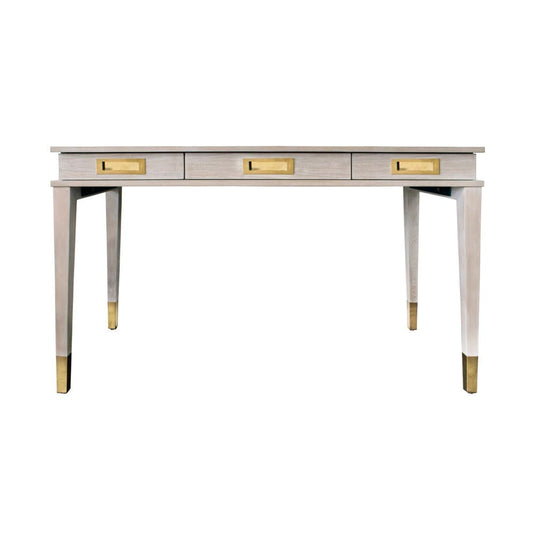 Worlds Away - Three Drawer Desk With Brass Details In Cerused Oak - PLATO CO view 1