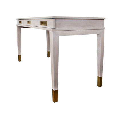 Worlds Away - Three Drawer Desk With Brass Details In Cerused Oak - PLATO CO view 2