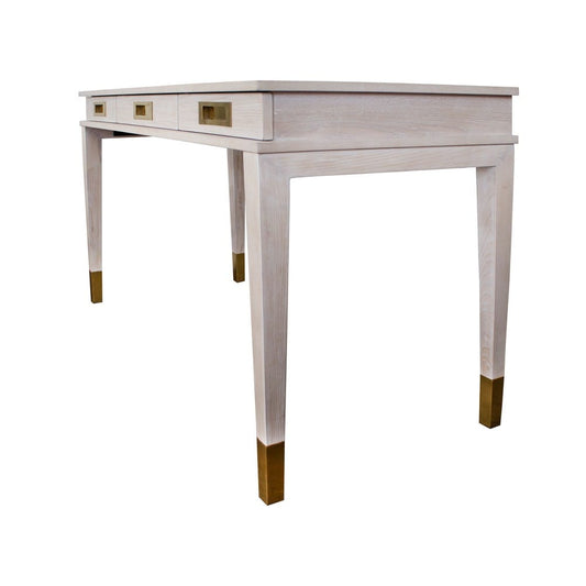 Worlds Away - Three Drawer Desk With Brass Details In Cerused Oak - PLATO CO view 2