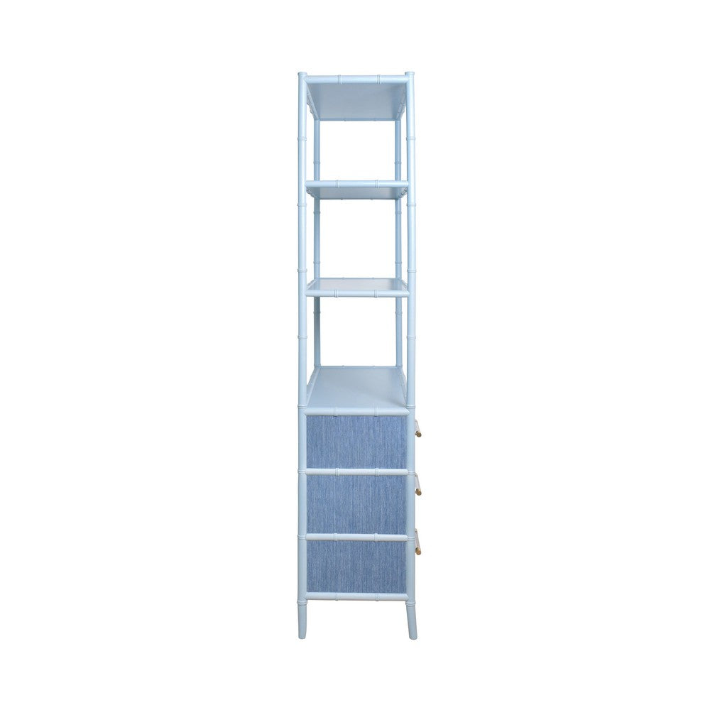 Worlds Away - Three Drawer Etagere With Bamboo Detail In Blue Dyed Grasscloth And Light Blue Matte Lacquer - FLYNN BL view 5