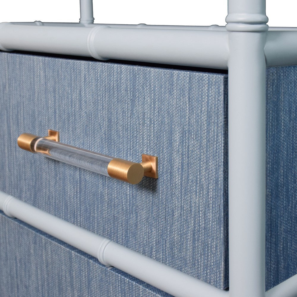 Worlds Away - Three Drawer Etagere With Bamboo Detail In Blue Dyed Grasscloth And Light Blue Matte Lacquer - FLYNN BL view 6