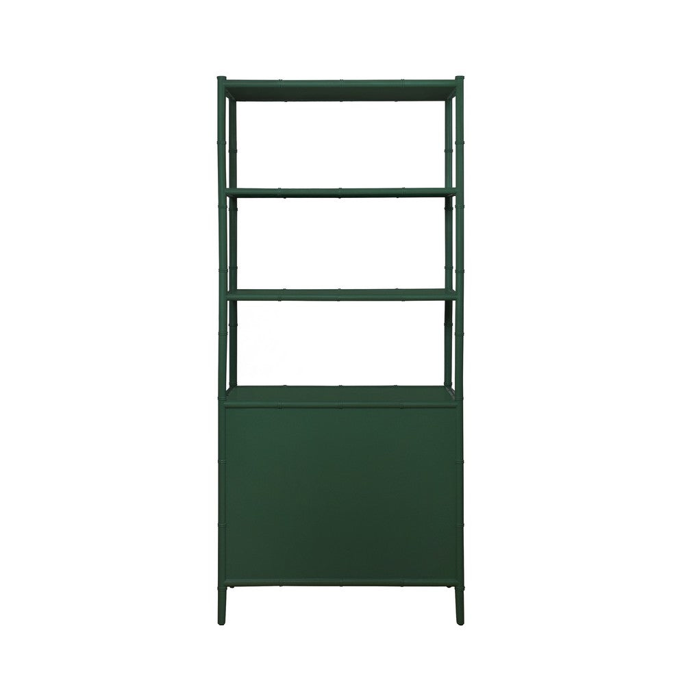 Worlds Away - Three Drawer Etagere With Bamboo Detail In Green Dyed Grasscloth And Dark Green Matte Lacquer - FLYNN GR view 4