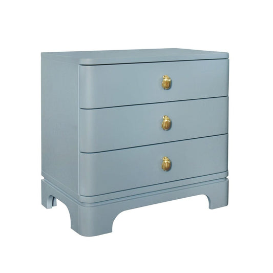 Worlds Away - Three Drawer Rounded Edge Side Table With Brass Beetle Knob In Light Blue Matte Lacquer - FORTUNE LB view 1