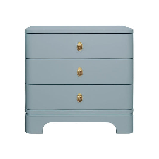 Worlds Away - Three Drawer Rounded Edge Side Table With Brass Beetle Knob In Light Blue Matte Lacquer - FORTUNE LB view 2