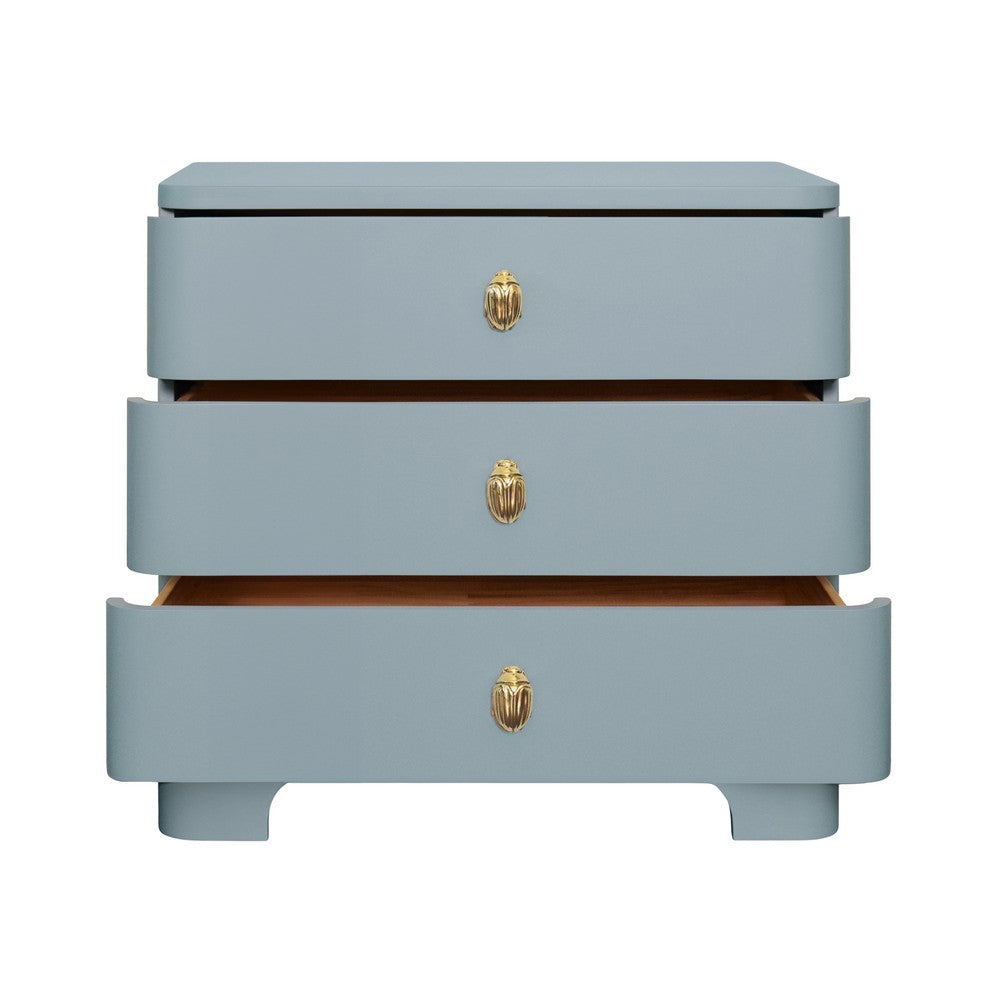 Worlds Away - Three Drawer Rounded Edge Side Table With Brass Beetle Knob In Light Blue Matte Lacquer - FORTUNE LB view 3
