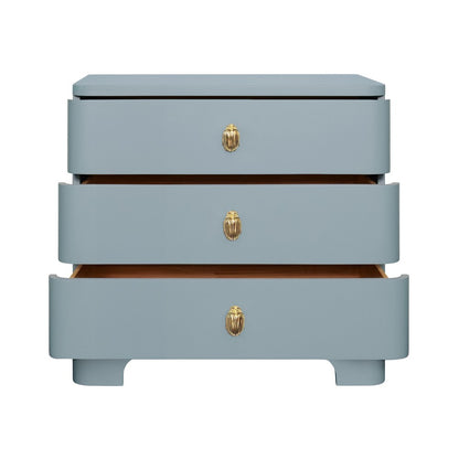 Worlds Away - Three Drawer Rounded Edge Side Table With Brass Beetle Knob In Light Blue Matte Lacquer - FORTUNE LB view 3