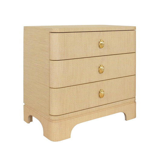 Worlds Away - Three Drawer Rounded Edge Side Table With Brass Beetle Knob In Natural Grasscloth - FORTUNE NAT view 1