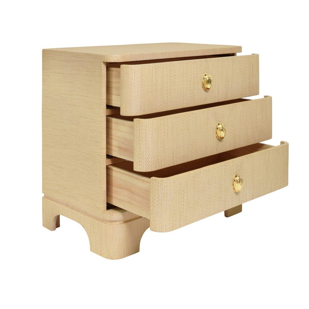 Worlds Away - Three Drawer Rounded Edge Side Table With Brass Beetle Knob In Natural Grasscloth - FORTUNE NAT view 3