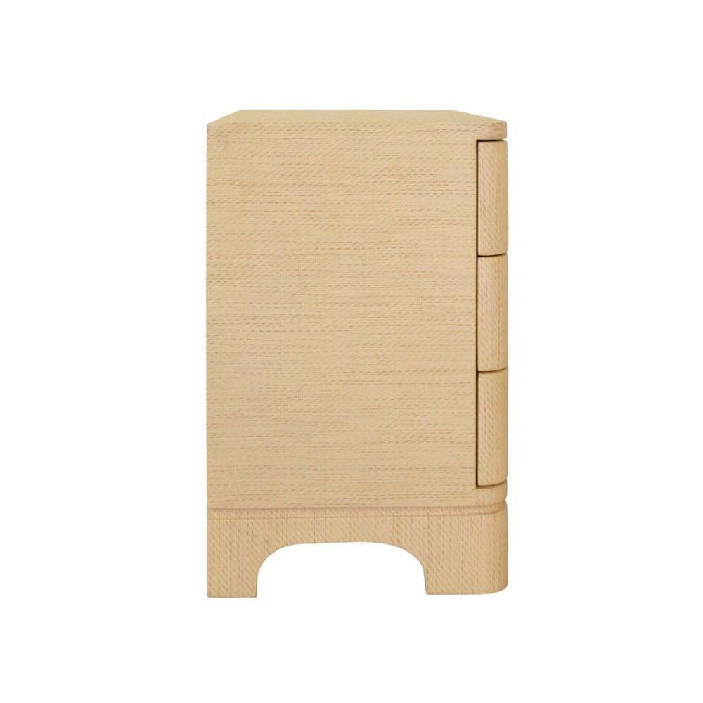 Worlds Away - Three Drawer Rounded Edge Side Table With Brass Beetle Knob In Natural Grasscloth - FORTUNE NAT view 4