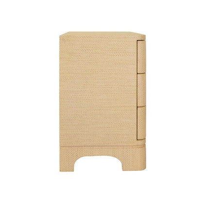 Worlds Away - Three Drawer Rounded Edge Side Table With Brass Beetle Knob In Natural Grasscloth - FORTUNE NAT view 4