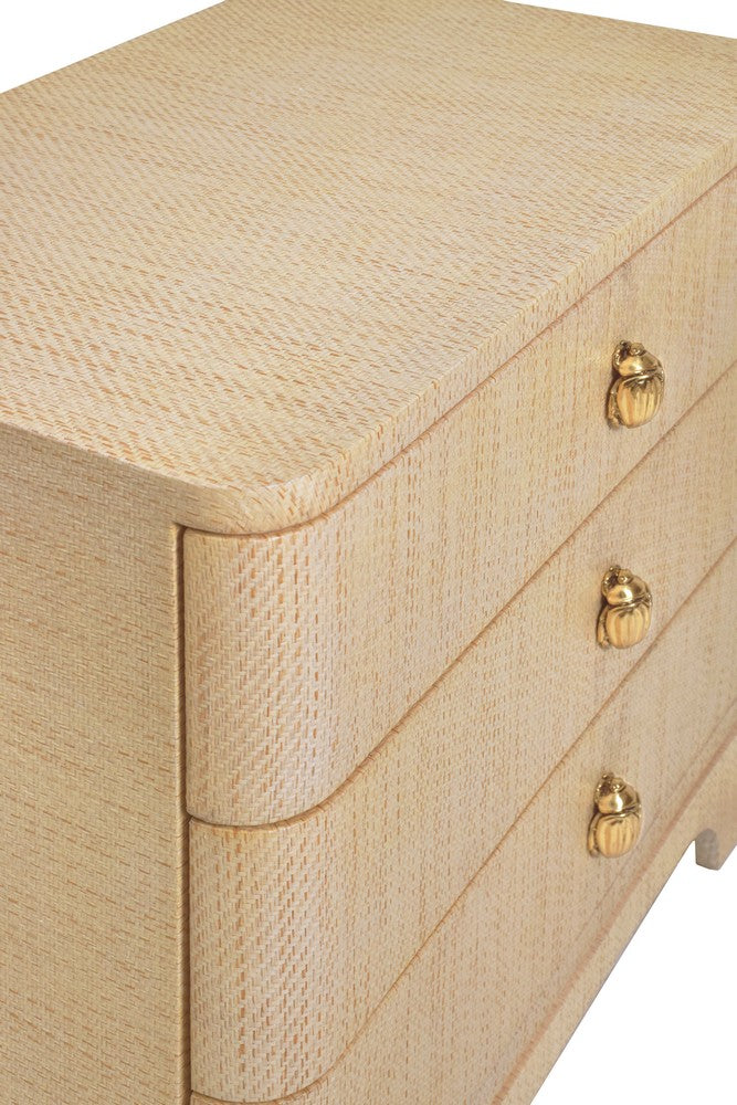 Worlds Away - Three Drawer Rounded Edge Side Table With Brass Beetle Knob In Natural Grasscloth - FORTUNE NAT view 5