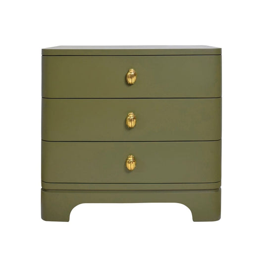 Worlds Away - Three Drawer Rounded Edge Side Table With Brass Beetle Knob In Olive Green Matte Lacquer - FORTUNE OLV view 2