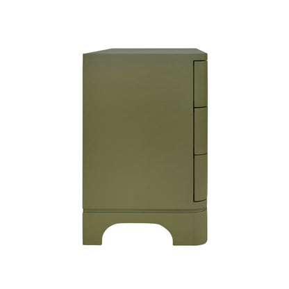 Worlds Away - Three Drawer Rounded Edge Side Table With Brass Beetle Knob In Olive Green Matte Lacquer - FORTUNE OLV view 4
