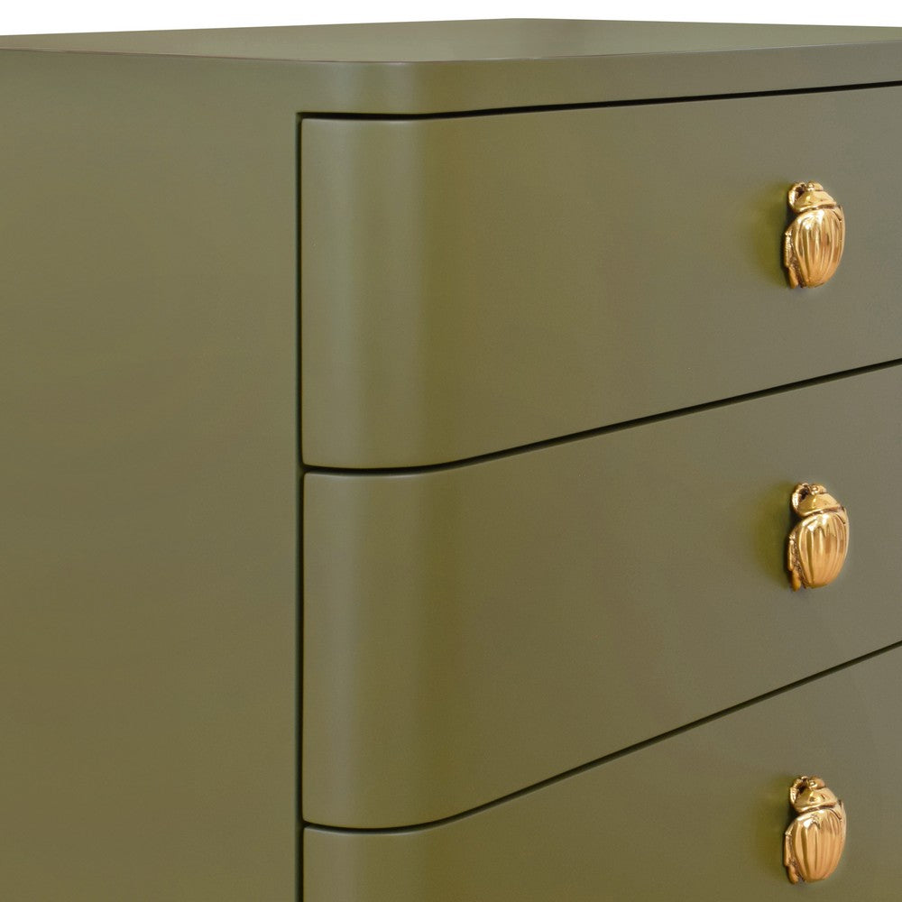 Worlds Away - Three Drawer Rounded Edge Side Table With Brass Beetle Knob In Olive Green Matte Lacquer - FORTUNE OLV view 5