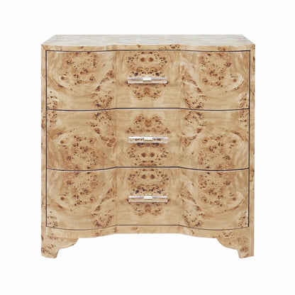 Worlds Away - Three Drawer Side Table In Burl Wood With Acrylic Hardware - CALVIN BW view 2