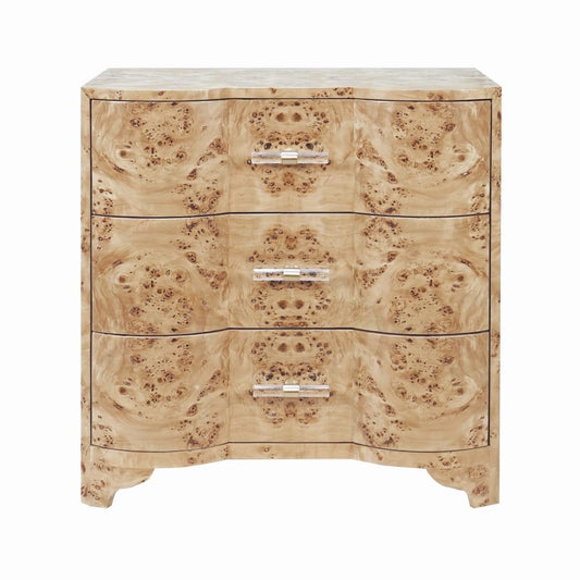Worlds Away - Three Drawer Side Table In Burl Wood With Acrylic Hardware - CALVIN BW view 2