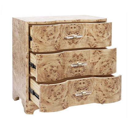 Worlds Away - Three Drawer Side Table In Burl Wood With Acrylic Hardware - CALVIN BW view 3