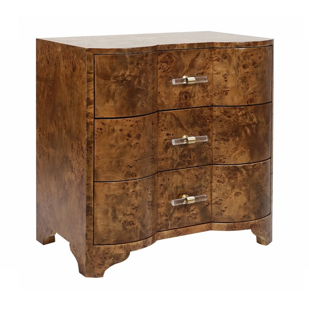 Worlds Away - Three Drawer Side Table In Dark Burl Wood With Acrylic Hardware - CALVIN DBW view 1