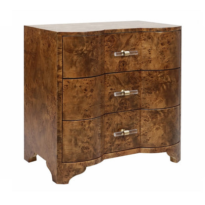 Worlds Away - Three Drawer Side Table In Dark Burl Wood With Acrylic Hardware - CALVIN DBW view 1