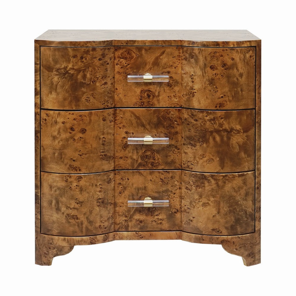 Worlds Away - Three Drawer Side Table In Dark Burl Wood With Acrylic Hardware - CALVIN DBW view 2