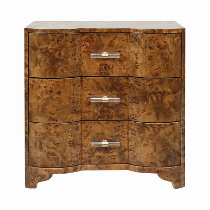 Worlds Away - Three Drawer Side Table In Dark Burl Wood With Acrylic Hardware - CALVIN DBW view 2