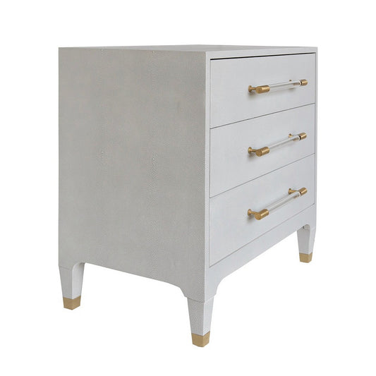 Worlds Away - Three Drawer Side Table In Light Grey Shagreen With Antique Brass And Acrylic Hardware - AMBER LGS view 1