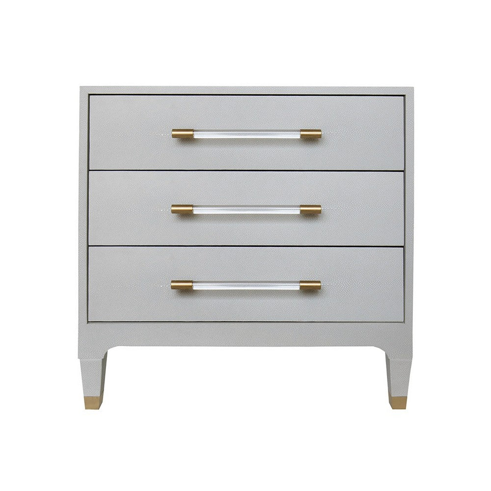 Worlds Away - Three Drawer Side Table In Light Grey Shagreen With Antique Brass And Acrylic Hardware - AMBER LGS view 2