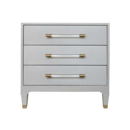 Worlds Away - Three Drawer Side Table In Light Grey Shagreen With Antique Brass And Acrylic Hardware - AMBER LGS view 2