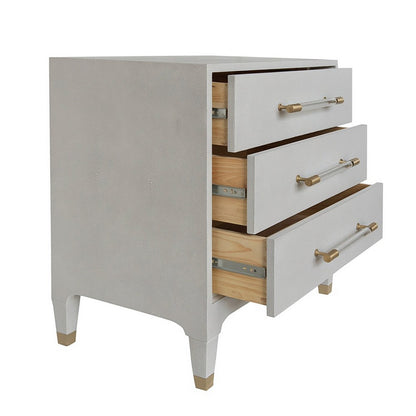 Worlds Away - Three Drawer Side Table In Light Grey Shagreen With Antique Brass And Acrylic Hardware - AMBER LGS view 3