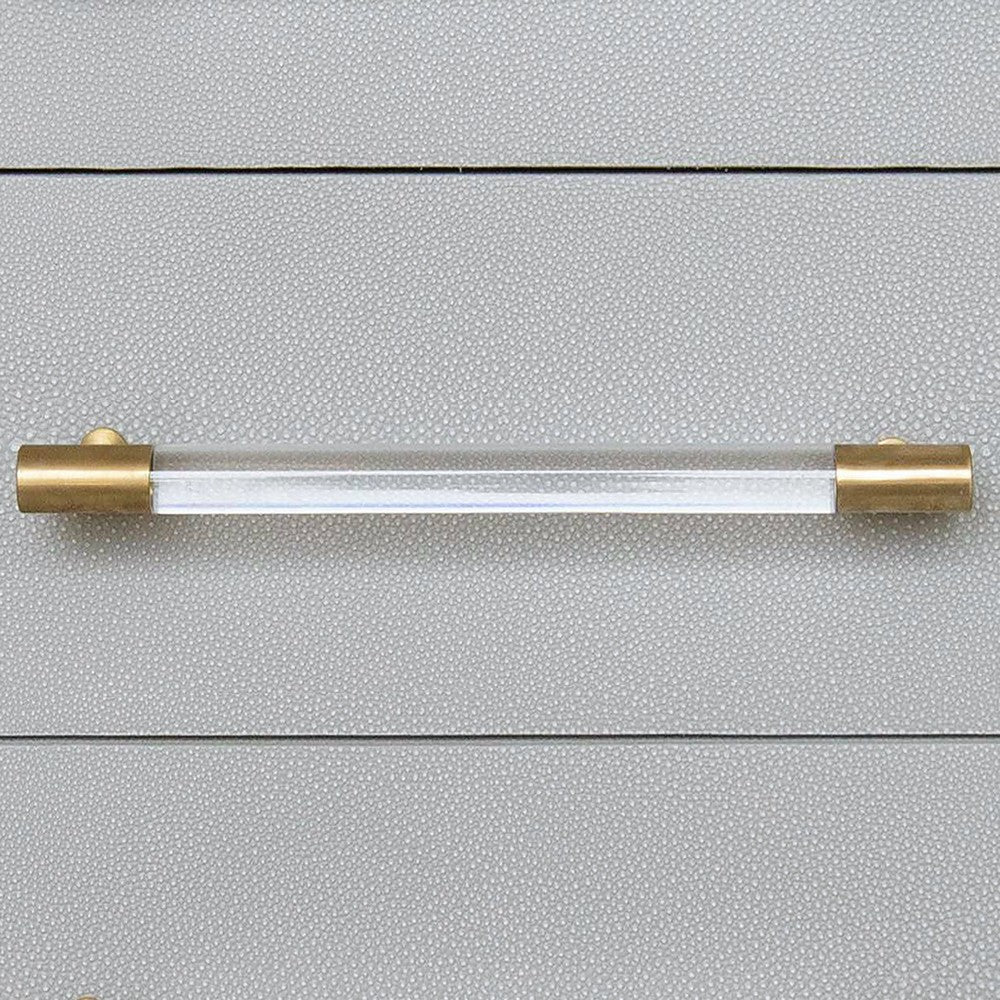 Worlds Away - Three Drawer Side Table In Light Grey Shagreen With Antique Brass And Acrylic Hardware - AMBER LGS view 5
