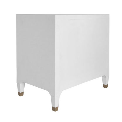 Worlds Away - Three Drawer Side Table In Textured White Linen With Antique Brass And Acrylic Hardware - AMBER WHL view 4
