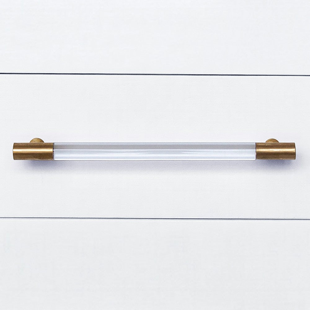 Worlds Away - Three Drawer Side Table In Textured White Linen With Antique Brass And Acrylic Hardware - AMBER WHL view 5