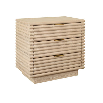 Worlds Away - Three Drawer Side Table With Antique Brass Hardware And Large Horizontal Reeds In Cerused Oak - MATEO CO view 1