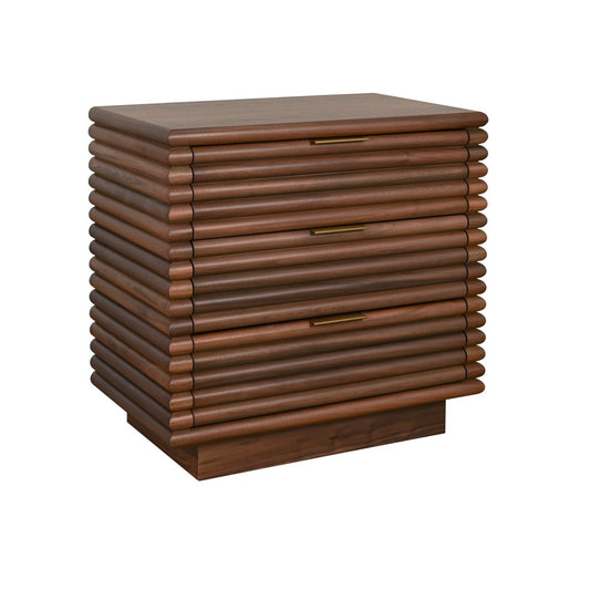 Worlds Away - Three Drawer Side Table With Antique Brass Hardware And Large Horizontal Reeds In Walnut - MATEO WAL view 1