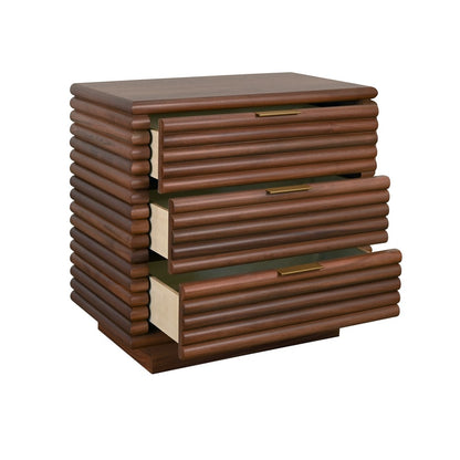 Worlds Away - Three Drawer Side Table With Antique Brass Hardware And Large Horizontal Reeds In Walnut - MATEO WAL view 3