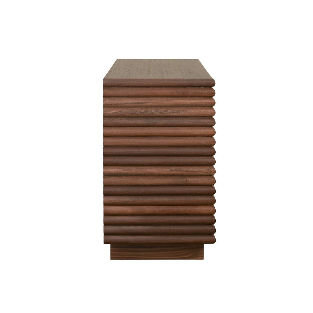 Worlds Away - Three Drawer Side Table With Antique Brass Hardware And Large Horizontal Reeds In Walnut - MATEO WAL view 4