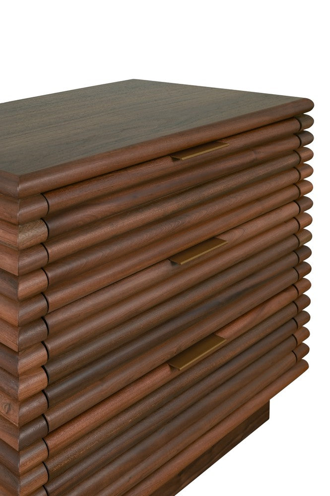 Worlds Away - Three Drawer Side Table With Antique Brass Hardware And Large Horizontal Reeds In Walnut - MATEO WAL view 5