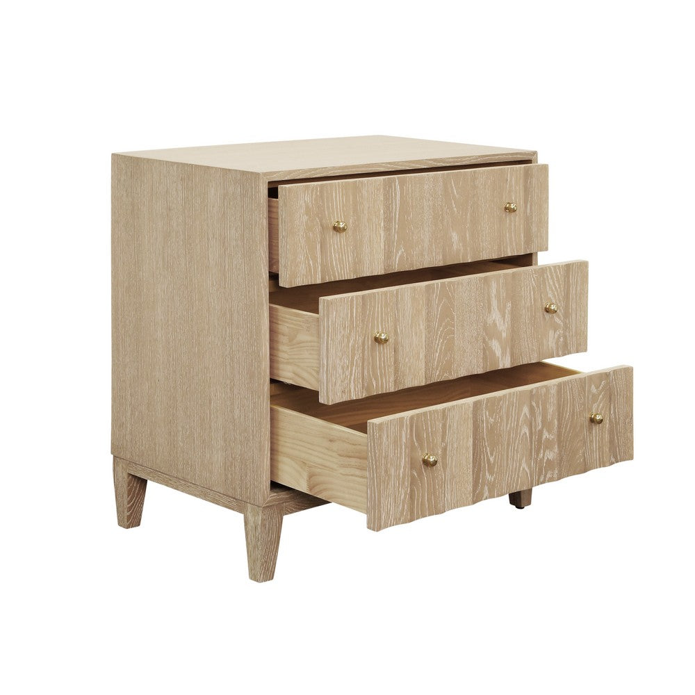 Worlds Away - Three Drawer Side Table With Fluted Detail In Cerused Oak - CARMACK CO view 3