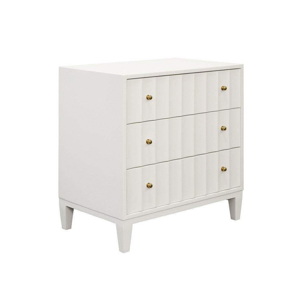 Worlds Away - Three Drawer Side Table With Fluted Detail In Matte White Lacquer - CARMACK WH view 1